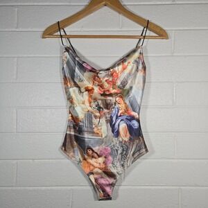 Bear Dance Renaissance Angel Cherub Graphic Bodysuit Small Cowl Neck Artsy Snap